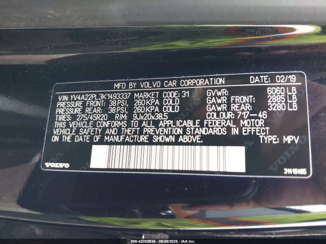 YV4A22PL3K1493337 Volvo Xc90 T6 Inscription