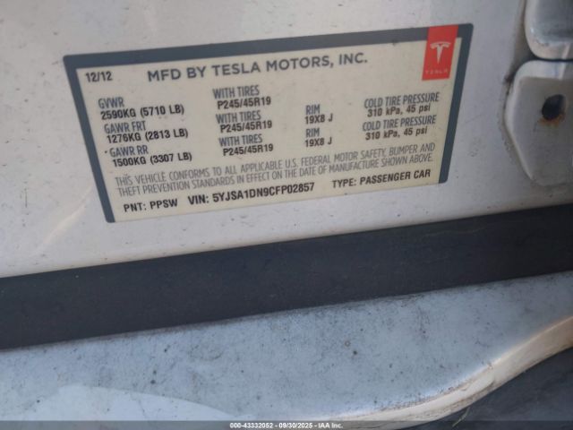 2012 TESLA MODEL S 5YJSA1DN9CFP02857 Photo 8