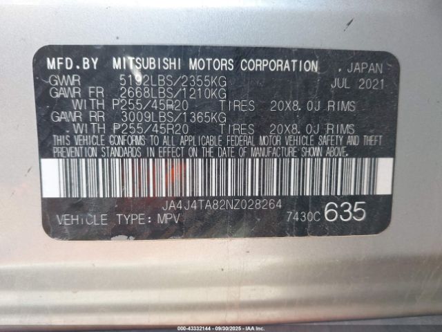 2022 MITSUBISHI OUTLANDER JA4J4TA82NZ028264 Photo 8