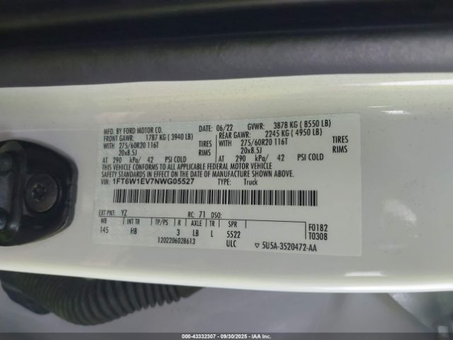 2022 FORD F-150 LIGHTNING 1FT6W1EV7NWG05527 Photo 8