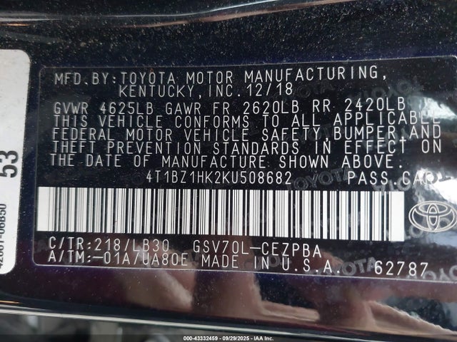 4T1BZ1HK2KU508682 Toyota 2gr-fks