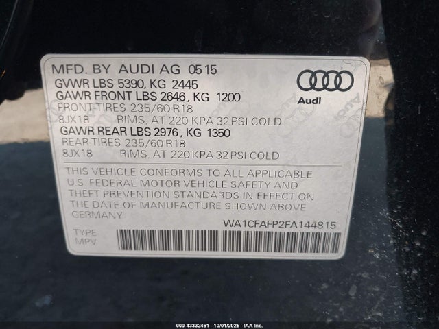 2015 AUDI Q5 WA1CFAFP2FA144815 Photo 8