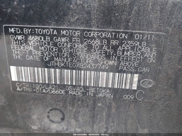 2011 LEXUS ES 350 JTHBK1EGXB2437749 Photo 8