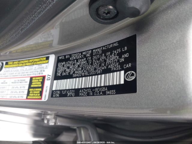 2020 LEXUS ES 300H 58AD21B16LU007981 Photo 8