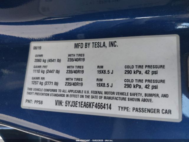 2019 TESLA MODEL 3 5YJ3E1EA6KF466414 Photo 8