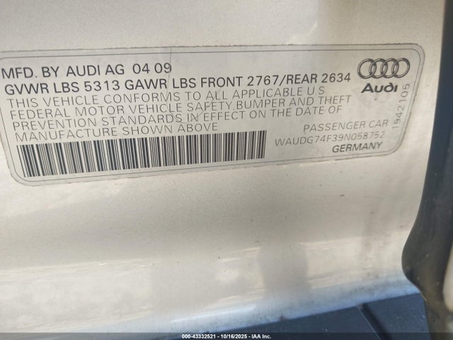 2009 AUDI A6 WAUDG74F39N058752 Photo 8
