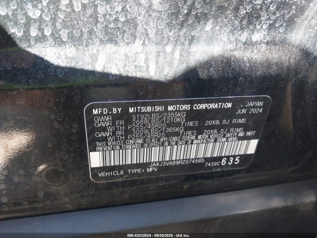 Aukcja sprzedaży 2024 Mitsubishi Outlander Se 2.5 2wd, vin: JA4J3VA89RZ074565, numer aukcji: 43332524