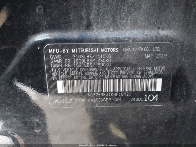 2019 MITSUBISHI MIRAGE G4 ML32F3FJ1KHF16421 Photo 8