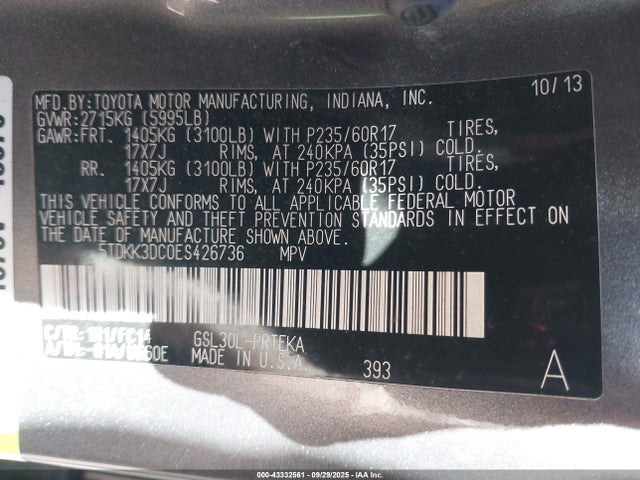 Toyota 2gr-fks 2014 5TDKK3DC0ES426736 Image 9