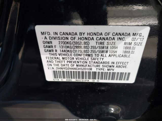 2012 ACURA MDX 2HNYD2H44CH520108 Photo 8