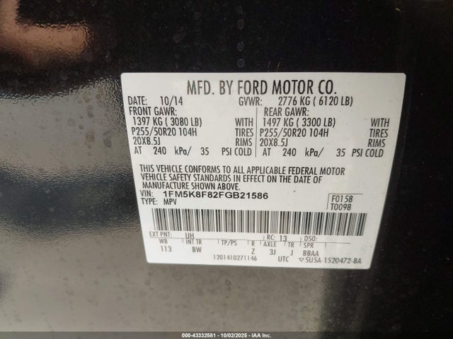 Ford Explorer 2015 1FM5K8F82FGB21586 Image 9