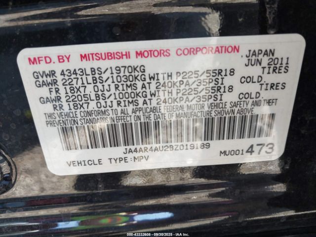 2011 MITSUBISHI OUTLANDER SPORT JA4AR4AU2BZ019189 Photo 8
