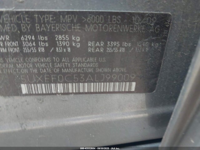 Aukcja sprzedaży 2010 Bmw X5 Xdrive35d, vin: 5UXFF0C53ALJ99009, numer aukcji: 43332654