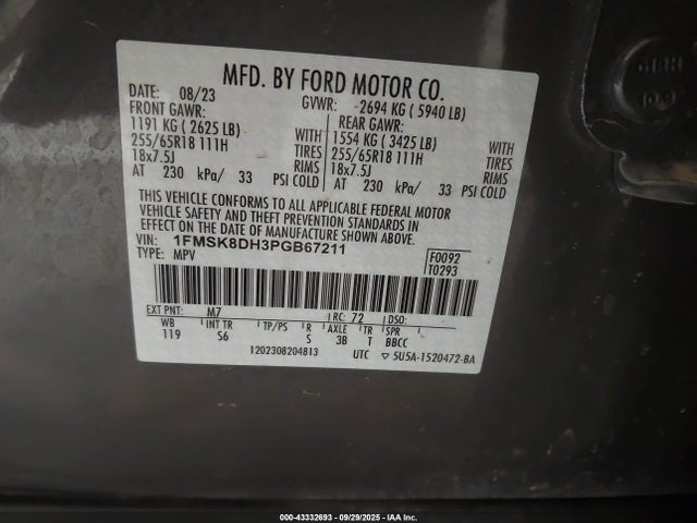 Ford ti-vct 2023 1FMSK8DH3PGB67211 Image 9