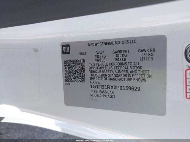 Продажа на аукционе авто 2023 Chevrolet Camaro Rwd  1lt, vin: 1G1FB1RX0P0159629, номер лота: 43332703