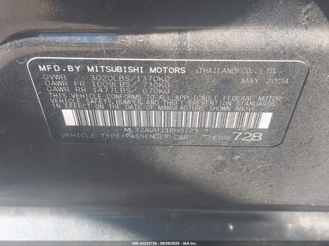 2024 MITSUBISHI MIRAGE ML32AUHJ3RH012378 Photo 8