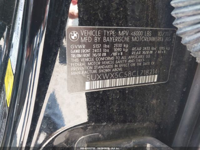 2012 BMW X3 5UXWX5C58CL718214 Photo 8