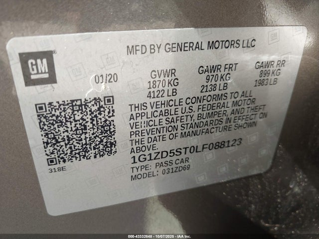 1G1ZD5ST0LF088123 Chevrolet lfv - direct injection, variable valve timing, gen 1