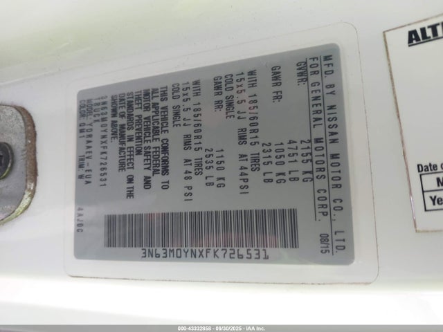 3N63M0YNXFK726531 Chevrolet 2015