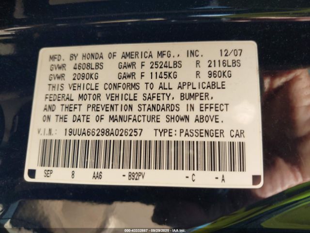2008 ACURA TL 19UUA66298A026257 Photo 8