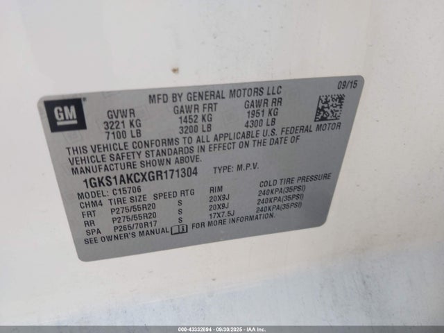 1GKS1AKCXGR171304 GMC l83 - sidi, vvt, afm, e85 max, aluminum