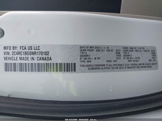 2C4RC1BG6NR170102 Chrysler Pacifica