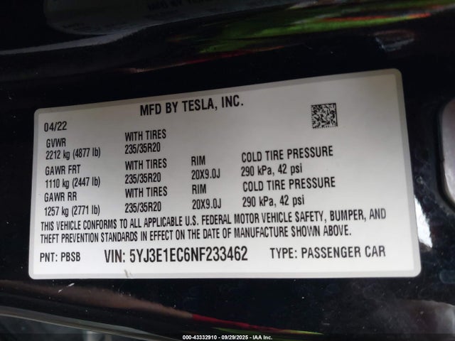 2022 TESLA MODEL 3 5YJ3E1EC6NF233462 Photo 8