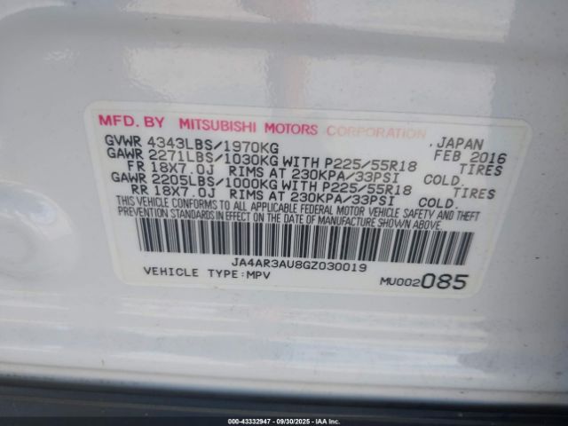 2016 MITSUBISHI OUTLANDER SPORT JA4AR3AU8GZ030019 Photo 8