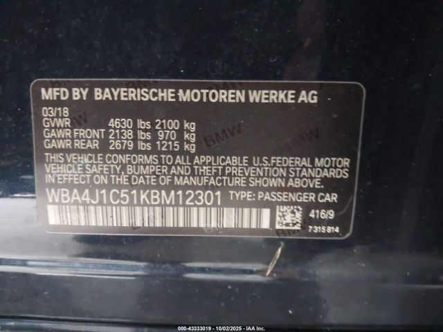 2019 BMW 430I GRAN COUPE WBA4J1C51KBM12301 Photo 8