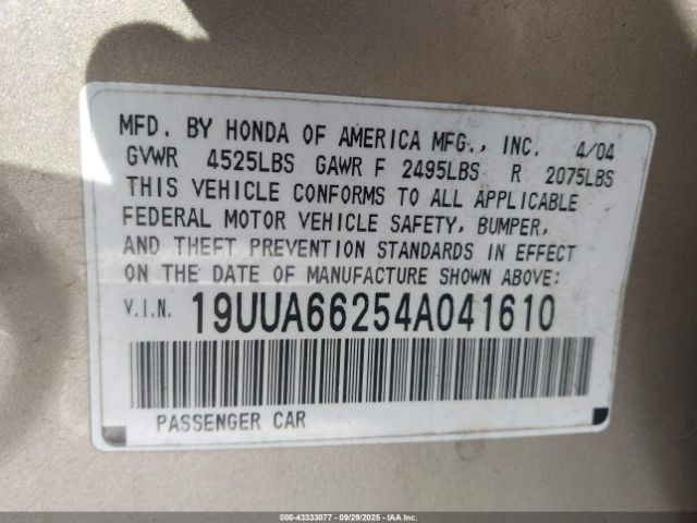 2004 ACURA TL 19UUA66254A041610 Photo 8