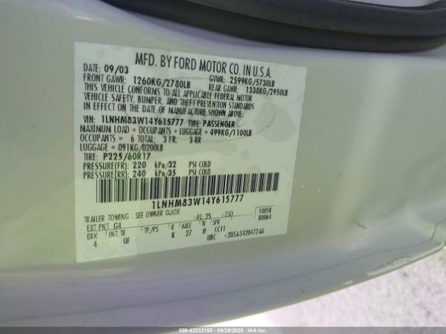 2004 LINCOLN TOWN CAR 1LNHM83W14Y615777 Photo 8