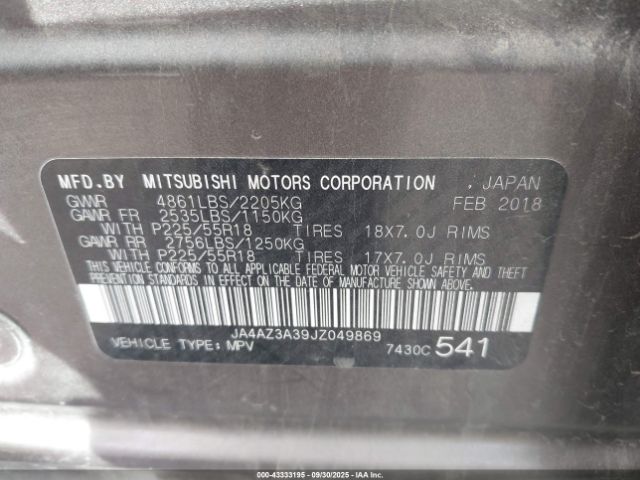 2018 MITSUBISHI OUTLANDER JA4AZ3A39JZ049869 Photo 8