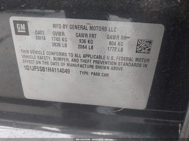 1G1JF5SB1H4114049 Chevrolet luv - mfi, vvt: variable valve timing, alum, e85 max