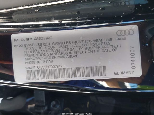 2022 AUDI E-TRON GT WAUFJBFW3N7007812 Photo 8