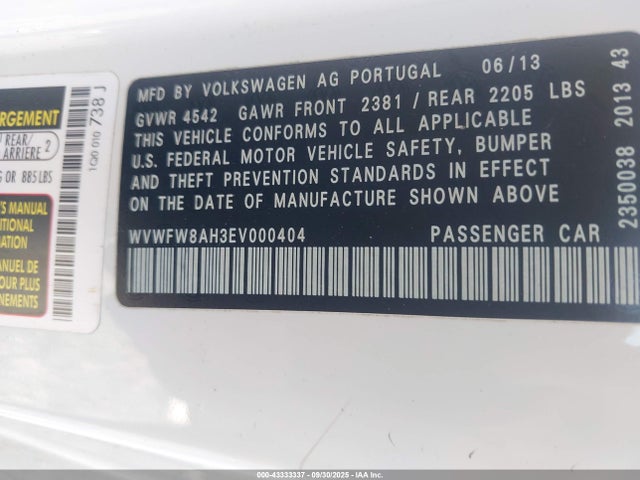 Volkswagen Eos 2014 WVWFW8AH3EV000404 Image 9