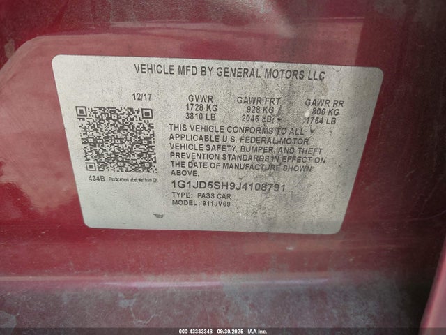 Chevrolet luw - mfi, e85 max 2018 1G1JD5SH9J4108791 Image 9