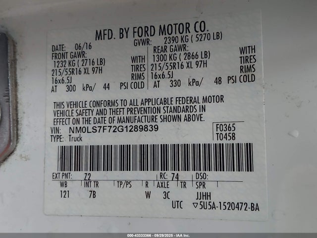 NM0LS7F72G1289839 Ford 2016