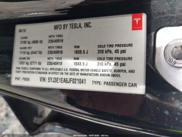 2018 TESLA MODEL 3 5YJ3E1EA6JF021041 Photo 8