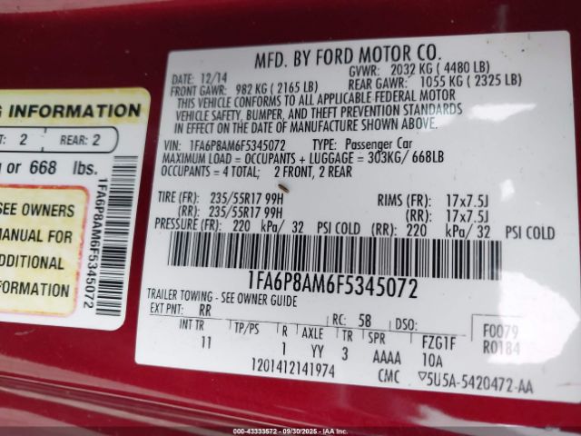 2015 FORD MUSTANG 1FA6P8AM6F5345072 Photo 8