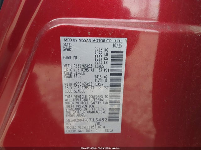 Nissan 2015 2015 5N1AR2MM4FC715482 Image 9