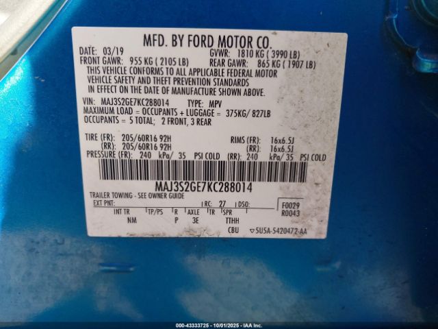 2019 FORD ECOSPORT MAJ3S2GE7KC288014 Photo 8