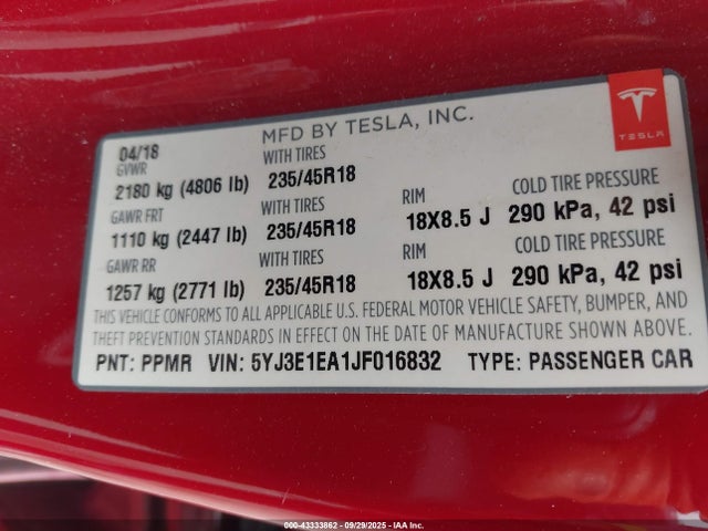 2018 TESLA MODEL 3 5YJ3E1EA1JF016832 Photo 8
