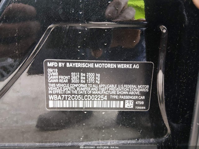Aukcja sprzedaży 2020 Bmw 7 Series 740i, vin: WBA7T2C05LCD02254, numer aukcji: 43333863