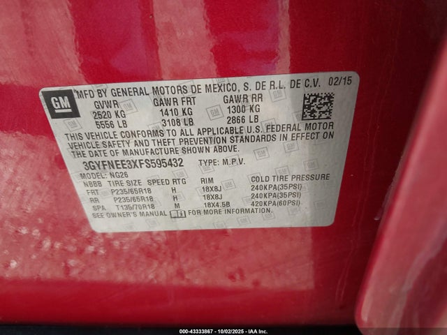 2015 CADILLAC SRX 3GYFNEE3XFS595432 Photo 8