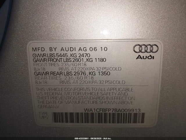 2011 AUDI Q5 WA1CFBFP7BA009913 Photo 8