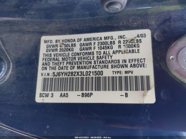 2003 HONDA ELEMENT 5J6YH282X3L021500 Photo 8