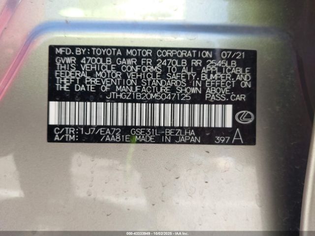 2021 LEXUS IS 350 JTHGZ1B20M5047125 Photo 8