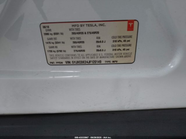 2018 TESLA MODEL X 5YJXCDE24JF120149 Photo 8