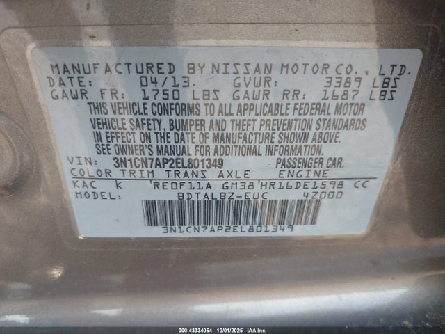 3N1CN7AP2EL801349 Nissan 2014