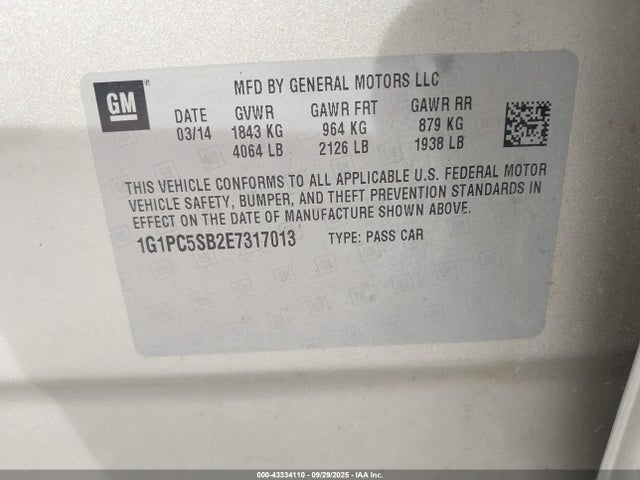 Chevrolet LUV 2014 1G1PC5SB2E7317013 Image 9